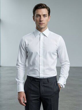 Calvin Klein Shirt Men's Size 17 34/35 White Slim Fit Performance Non Iron Cuffs